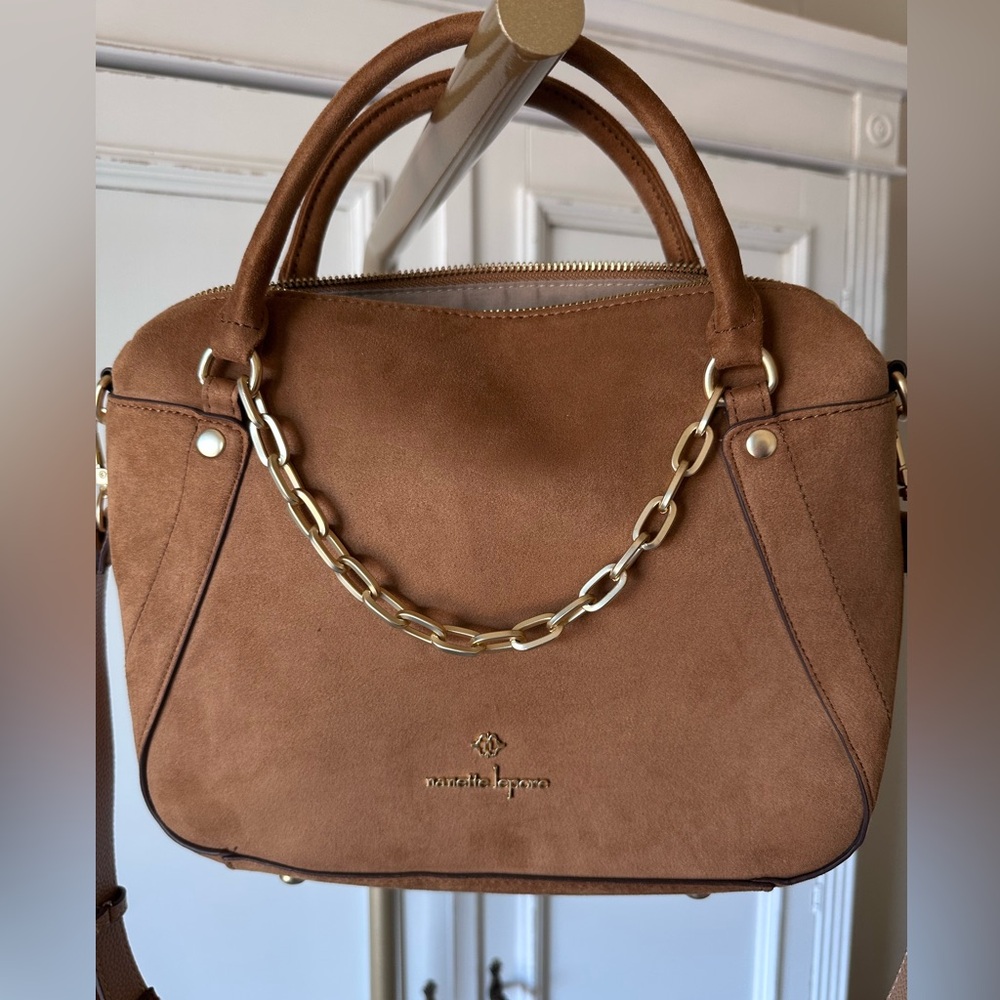 Nanette Lepore Tan Satchel with Gold Chain Detail